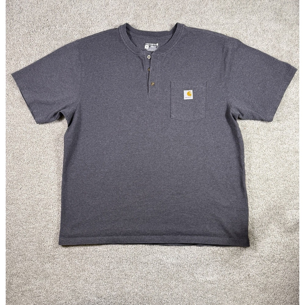 Carhartt Men's Loose Fit Gray Short Sleeve Henley Pocket T-Shirt XL